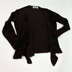 Chicos Travelers Cardigan Women's 1 Medium Brown Open Front Classic Long Sleeve